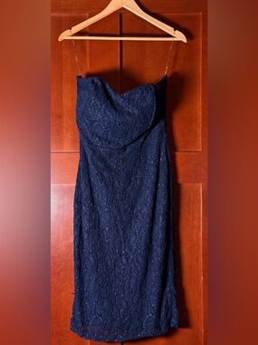 Hot Gal Strapless Navy Stretch Lace Sheath Dress With Sweetheart Neckline 1X